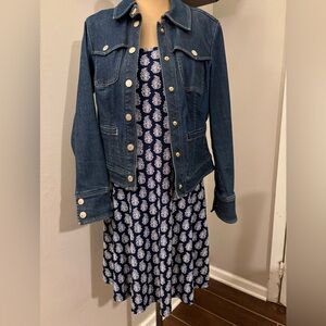 Michael Kors Navy White Short Sleeve A- Line Dress M